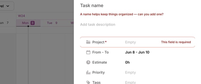 required fields